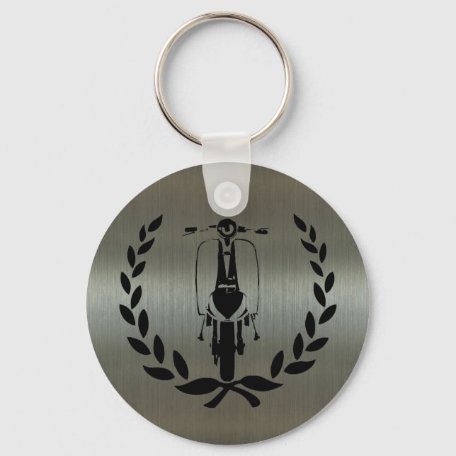 Retro Black Scooter inside laurel Key Ring (Front)