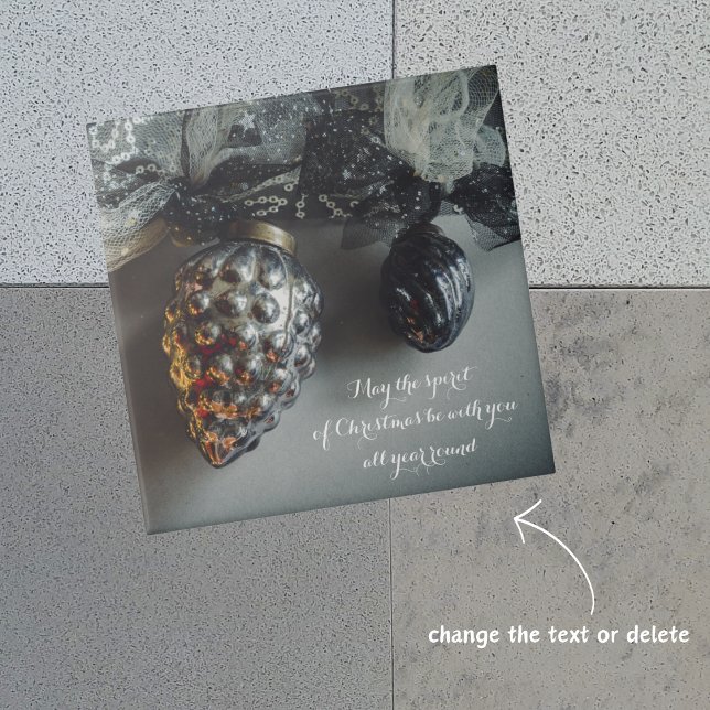 Retro Black Silver Christmas Ornaments with Ribbon Ceramic Tile (Creator Uploaded)