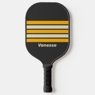 Retro Black Sun Across Striping with Name Pickleball Paddle