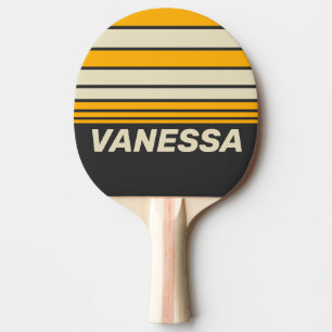 Retro Black Sun Horizon Striping with Name Ping Pong Paddle