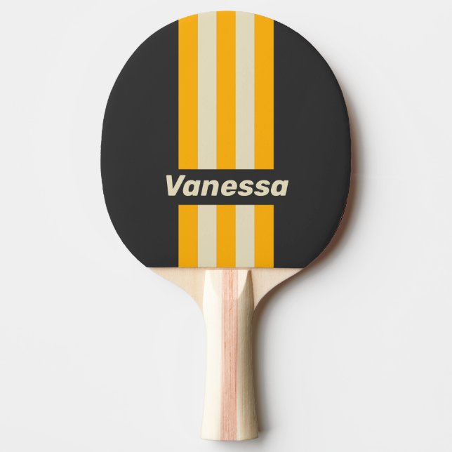 Retro Black Sun Pin Stripes with Name Ping Pong Paddle (Front)