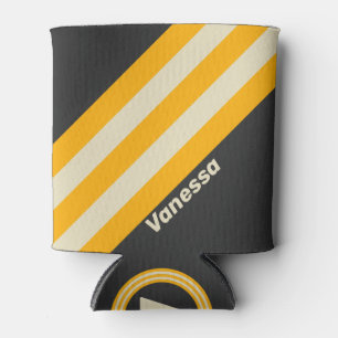 Retro Black Sun Stripes with Name Can Cooler
