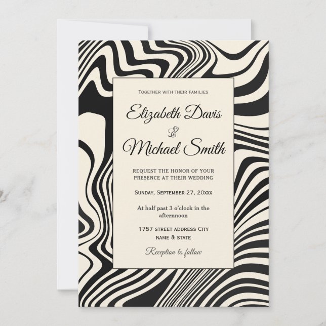 Retro Black Swirl Abstract Pattern Invitation (Front)