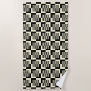 Retro Black & Tan Pattern Beach Towel