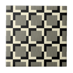 Retro Black & Tan Pattern Ceramic Tile