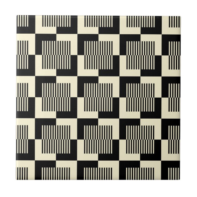 Retro Black & Tan Pattern Ceramic Tile (Front)