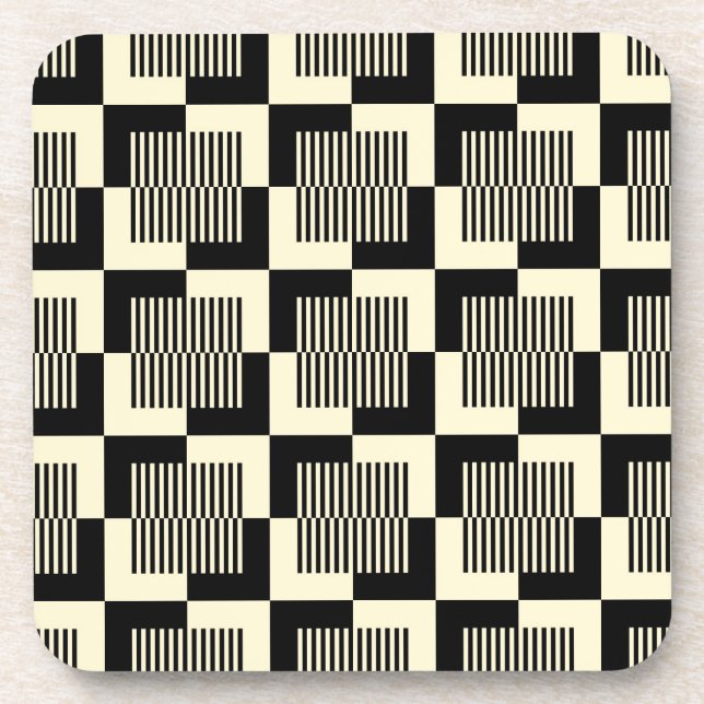 Retro Black & Tan Pattern Coaster (Front)
