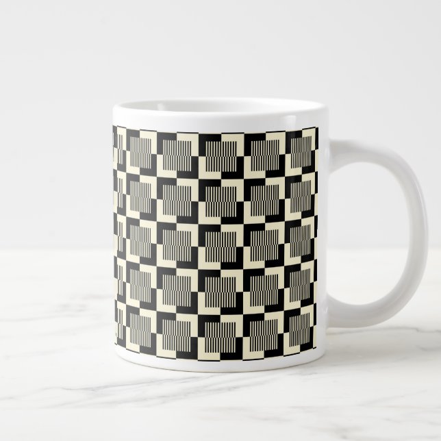 Retro Black & Tan Pattern Large Coffee Mug (Right)