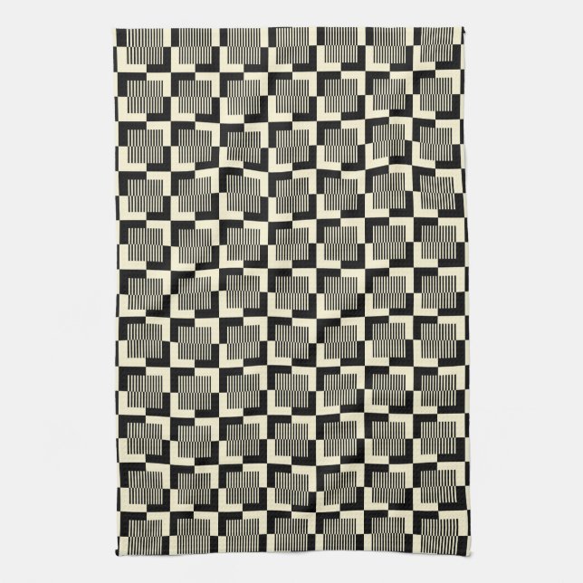 Retro Black & Tan Pattern Tea Towel (Vertical)