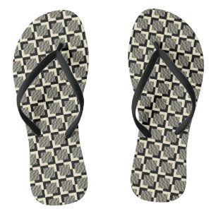 Retro Black & Tan Pattern Thongs