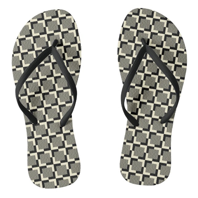 Retro Black & Tan Pattern Thongs (Footbed)