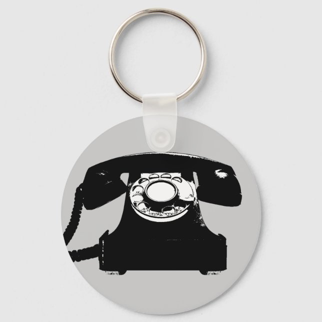 retro black telephone key ring (Front)