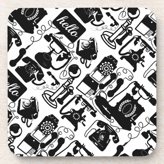 Retro Black Telephone Pattern Coaster (Front)