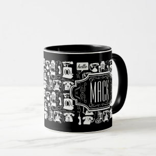Retro Black Telephone Pattern Mug