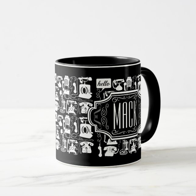 Retro Black Telephone Pattern Mug (Front Right)