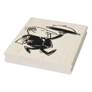 Retro Black-Tie Waiter Rubber Art Stamp