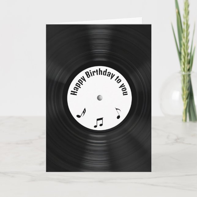 Retro Black Vinyl LP Record For Birthday Card (Front)
