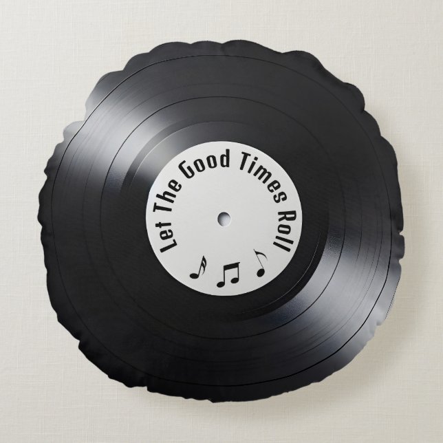 Retro Black Vinyl LP Record Round Cushion (Front)
