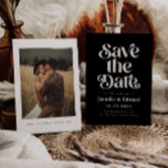 Retro Black Wedding Save The Date<br><div class="desc">Retro and elegant save the date card featuring boho font that says "save the date" in white on a black background. You can add a photo on the back.</div>