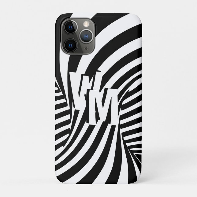 Retro Black White Abstract Zebra Pattern Initials Case-Mate iPhone Case (Back)