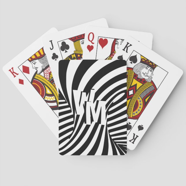 Retro Black White Abstract Zebra Pattern Initials Playing Cards (Back)