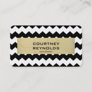 Retro Black White and Beige Chevron Pattern Business Card