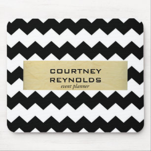 Retro Black White and Beige Chevron Pattern Mouse Pad