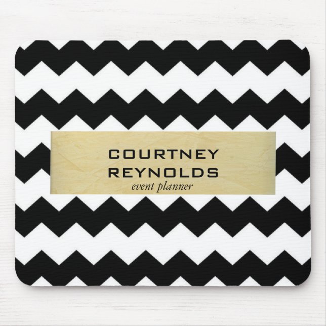 Retro Black White and Beige Chevron Pattern Mouse Pad (Front)