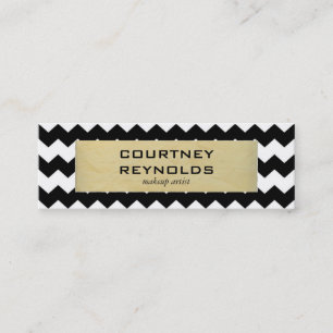 Retro Black White and Beige Chevron Pattern Skinny Mini Business Card