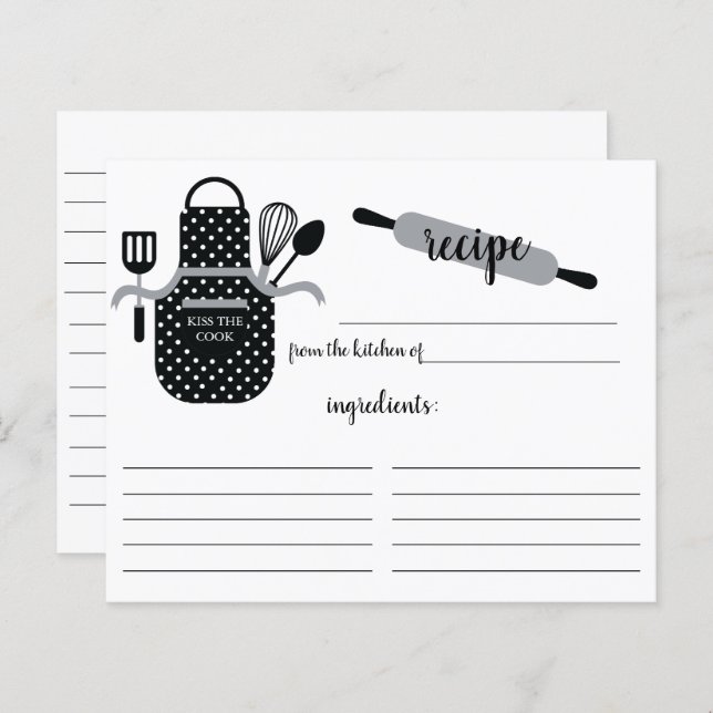 Retro Black White Apron Kitchen Tools Recipe Card (Front/Back)