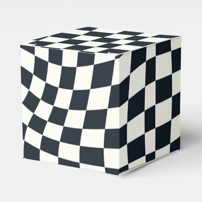 Retro Black White Checked Warped Chequered  Favour Box (Front Side)