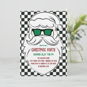 Retro Black White Checkered Santa Claus Christmas  Invitation