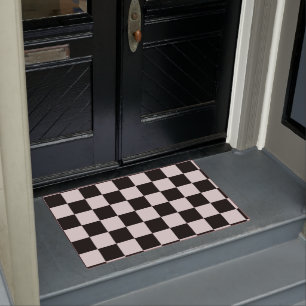Retro Black White Checks Chequerboard Pattern    Doormat