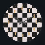 Retro Black White Checks Chequerboard Pattern   Large Clock<br><div class="desc">Cool fresh chequered pattern design,  modern interior design decor for home,  living room,  nursery room,  kids room. Chequered colourful curtains,  rug,  phone case. Chequered 70s and 60s trend design idea. Black and white checkers</div>