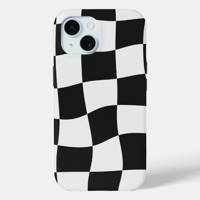 Retro Black & White Checks Warped Chequerboard Case-Mate iPhone Case (Back)