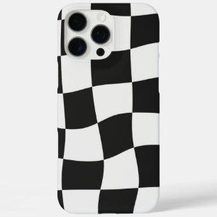 Retro Black & White Checks Warped Chequerboard iPhone 16 Pro Max Case