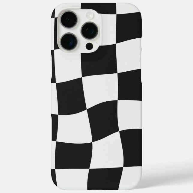 Retro Black & White Checks Warped Chequerboard Case-Mate iPhone Case (Back)