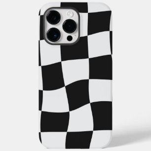 Retro Black & White Checks Warped Chequerboard Case-Mate iPhone 14 Pro Max Case