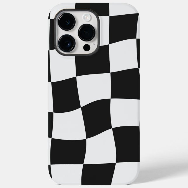 Retro Black & White Checks Warped Chequerboard Case-Mate iPhone Case (Back)