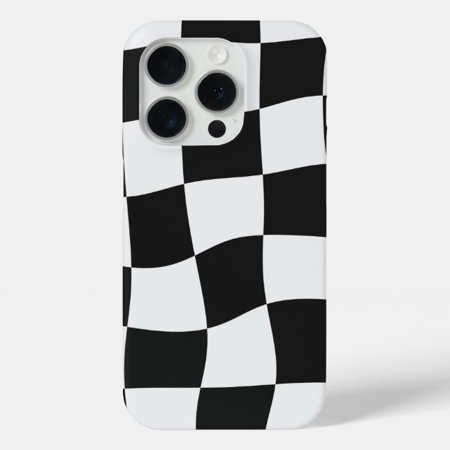 Retro Black & White Checks Warped Chequerboard Case-Mate iPhone Case (Back)
