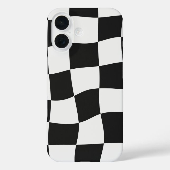 Retro Black & White Checks Warped Chequerboard Case-Mate iPhone Case (Back)
