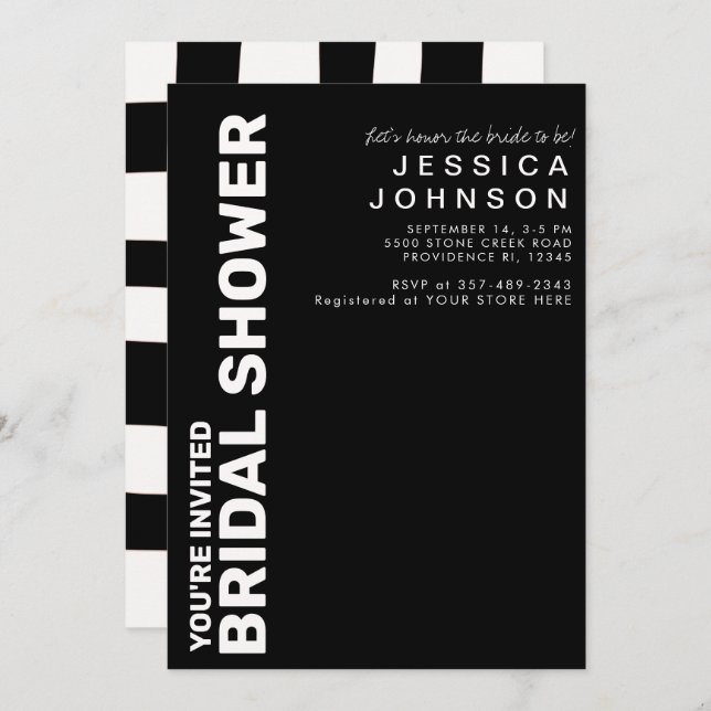 Retro Black White Chequerboard Bridal Shower  Invitation (Front/Back)