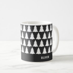 Retro Black White Christmas Modern Minimal Unique Coffee Mug