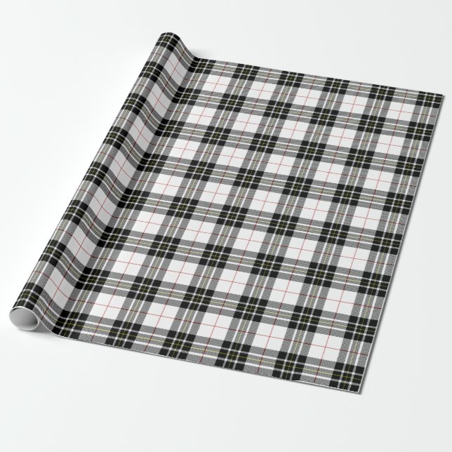 Retro Black White Christmas New Year Tartan Plaid Wrapping Paper (Unrolled)