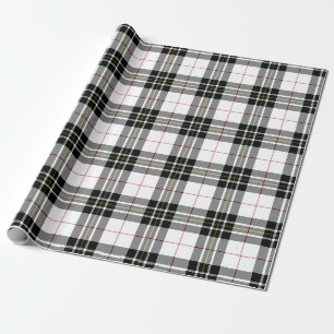 Retro Black White Christmas New Year Tartan Plaid Wrapping Paper