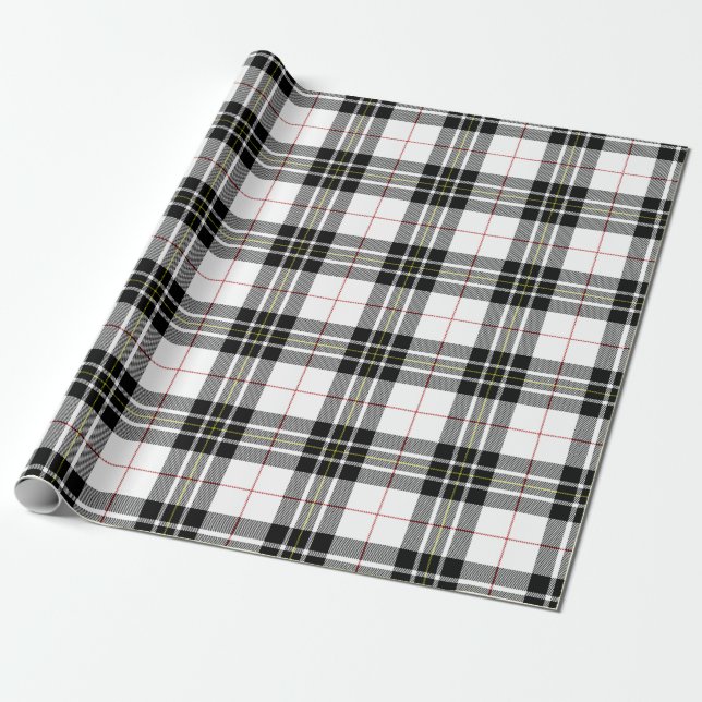 Retro Black White Christmas New Year Tartan Plaid Wrapping Paper (Unrolled)
