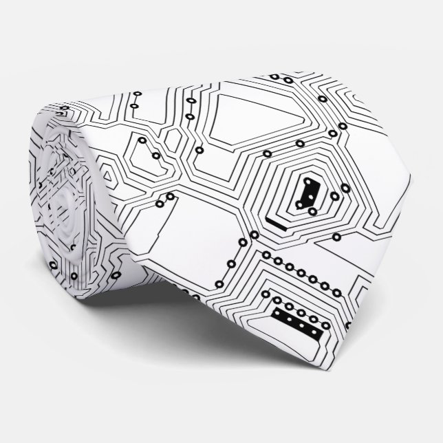 Retro Black White Classic Computer Circuit Board Tie (Rolled)