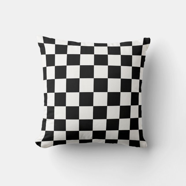 Retro Black/White Contrast Chequerboard Pattern Cushion (Front)
