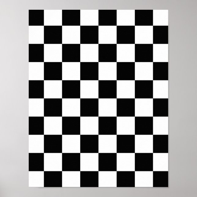 Retro Black/White Contrast Chequerboard Pattern Poster (Front)