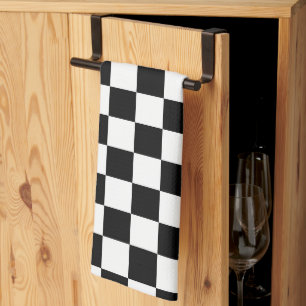 Retro Black/White Contrast Chequerboard Pattern Tea Towel